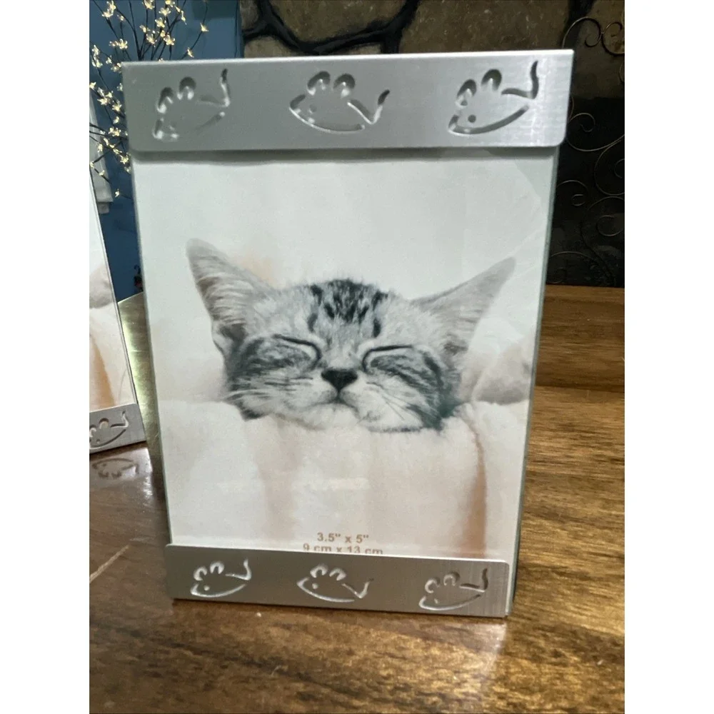 Metal Pet‎ Photo Frame Paw Prints Mouse Lot If 3 Holds Picture 3.5